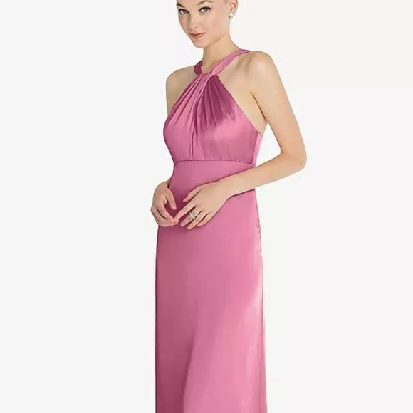 After Six 6855...Draped Twist Halter Low-Back Satin Empire Dress...Pink...Sz 12 - Picture 5 of 8